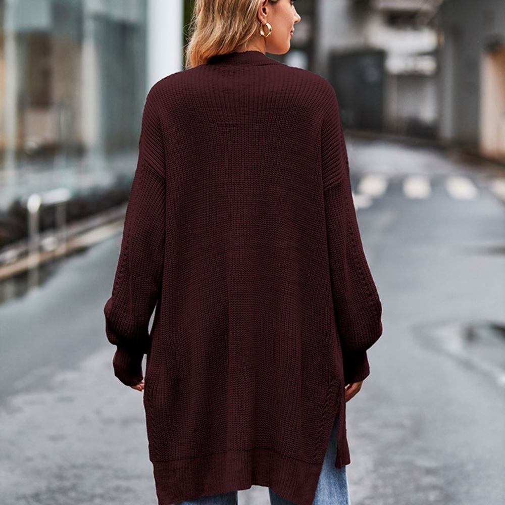 Long Sleeve Waffle-Knit Cardigan - Picture 16 of 16